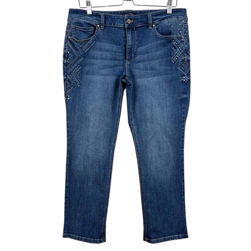 White House Black Market Crop Leg Blue Jeans Metal Stud Jewels Women Size 12